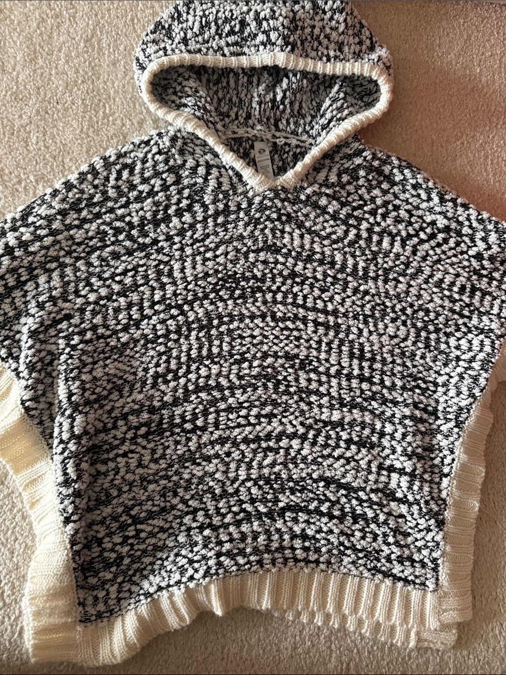 Ripzone Girls Black & Cream Hooded Knit Poncho Sweater